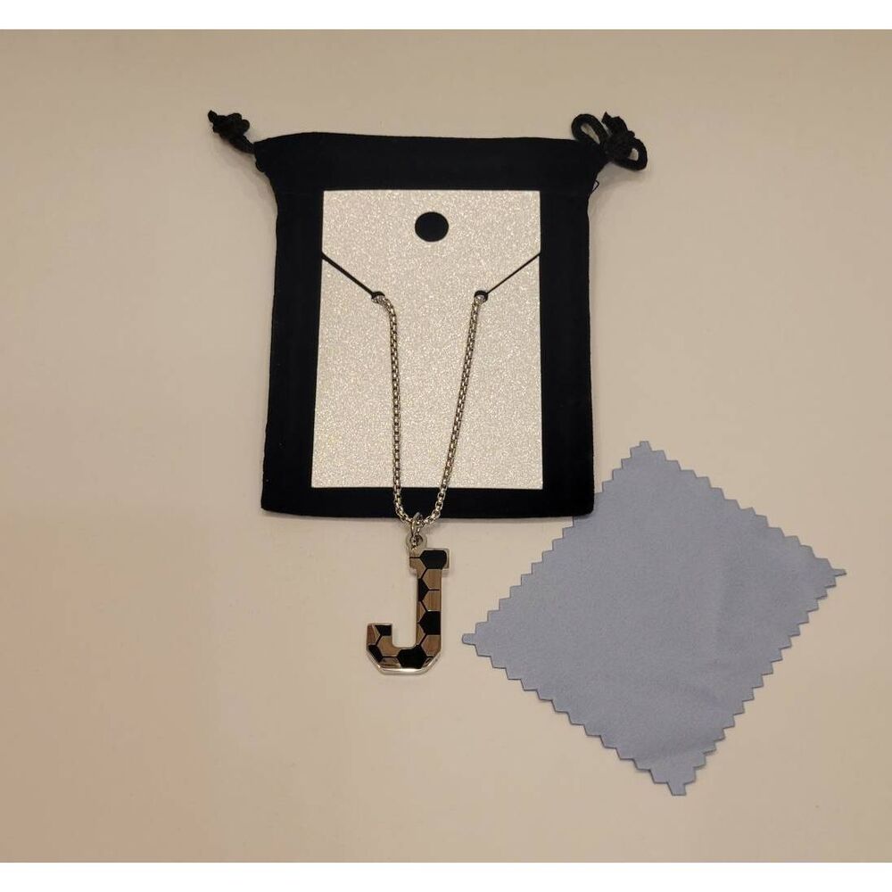 Initial Stainless Steel Letter Necklace "J" with Engraved Soccer Print